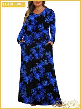 Plus Size Maxi Dress Long Sleeve Casual with Pockets